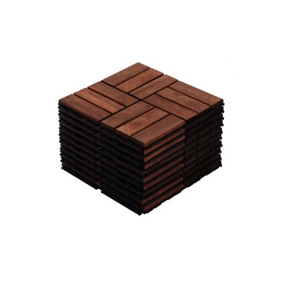 GlasFlength Carpet Tiles 10 Pack 12" Acacia Wood Interlocking Deck Tiles Checker Pattern Flooring for Patio Balcony Pool Side, Brown, 12"*12"*0.75"