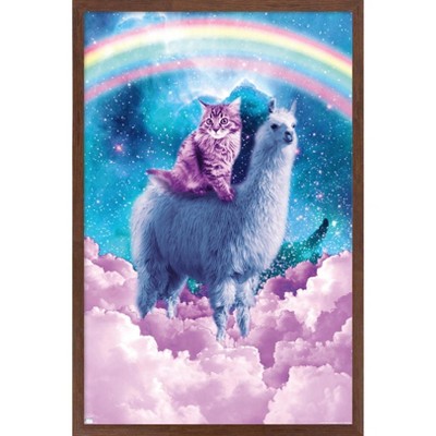 Trends International James Booker - Rainbow Llama Cat Clouds Framed Wall Poster Prints