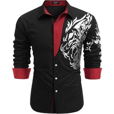 COOFANDY Men's Print Button Down Dress Shirt Fashion Long Sleeve Casual Shirts S-XXXL