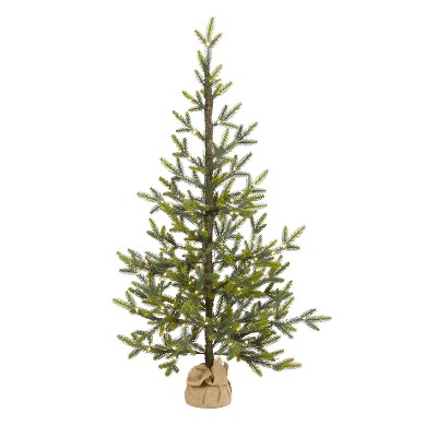 4ft. Fir Look Artificial Christmas Tree with 100 Clear LED Lights, Burlap Base & 403 Branches – Rustic Holiday X-Mas Accent