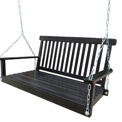 CAVINAS 47.2 Inch Porch Swing with Armrests,Outdoor Wood Bench with Hanging Chains,Patio Swing for Backyard Garden