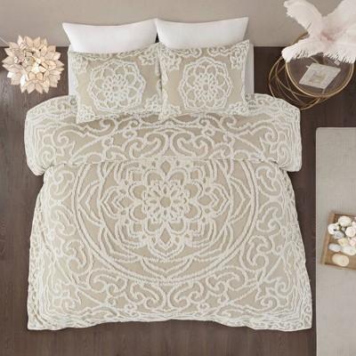 Cecily Tufted Cotton Chenille Medallion Duvet Cover Set