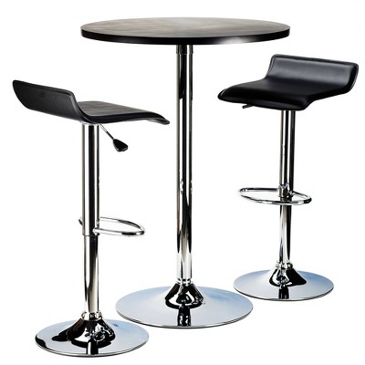 3pc Spectrum Bar Height Dining Set Black - Winsome: Chrome-Plated, Adjustable Stools, MDF Top