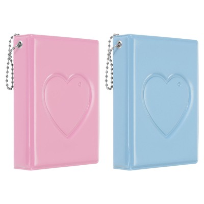 Unique Bargains Small Love Heart Hard Shell Mini Photocard Binder Album 2 Pcs