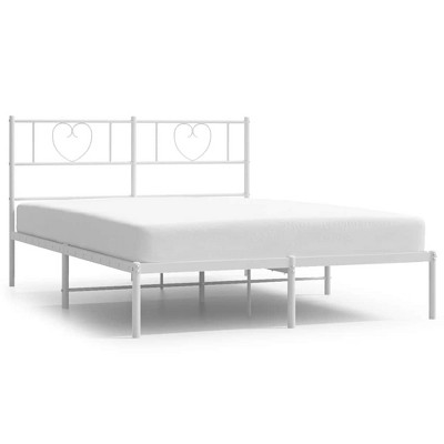 vidaXL Full Metal Bed Frame with Headboard, Sturdy Steel, White, No Mattress