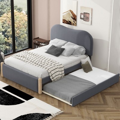 Full/Twin Size Upholstered Platform Bed with Wood Supporting Feet-ModernLuxe