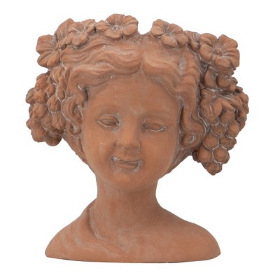 Chery Life Brown Head Bust Planter, Greek Style Cement Head Planter - Indoor Outdoor Home Garden Decor