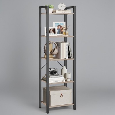 Tall 5-Tier Narrow Bookshelf, Skinny Bookcase with Steel Frame for Living Room, Home Office, Study - Industrial Style, 11.8 x 15.6 x 60.6 Inches