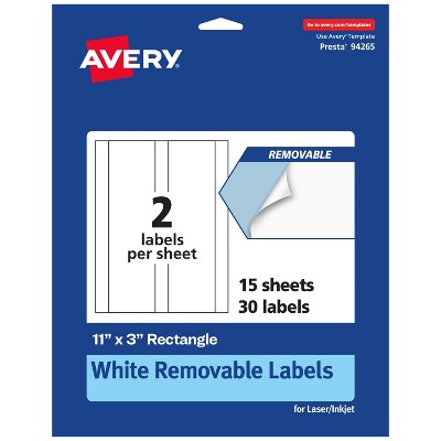 Avery Matte White Removable Rectangle Labels, 11" x 3"