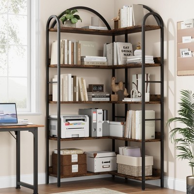 GustoWave Bookcase, Storage Shelf, Corner Bookcase with 10 Shelves, Metal Frame, Industrial Style, 78 x 78 x 175 cm, for Living Room