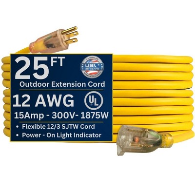 US Wire and Cable 12/3 Gauge Lighted Heavy Duty General Purpose Extension Cords