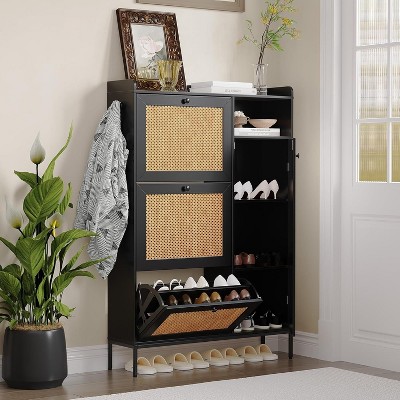 coucheta Shoe Cabinet, Shoe Cabinets with 3 Flip Drawers, Free Standing Narrow Shoe Storage Organizer with Adjustable Shelves