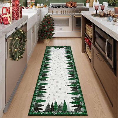 Christmas Area Rug, Christmas Tree Print Throw Carpet with Non Slip Backing, Non Shedding Low Pile Floor Carpet for Living Room, Bedroom