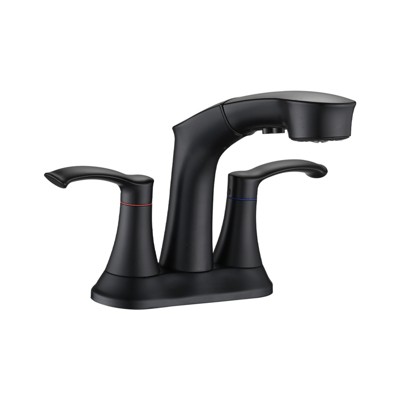 Gulches Bathroom Faucet with Pull Out Sprayer, 2 Handle 4 Inch Faucet Utility Sink Faucet, Matte Black