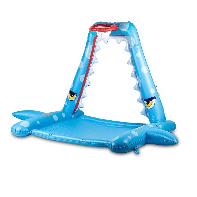 Zone Tech Splash Pad Sprinkler for Kids - Big Inflatable Shark Sprinkler with Basketball Hoop Water Splash Pad for, Ball and Accessories Included