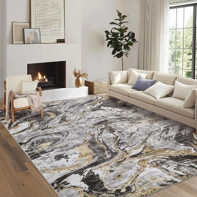 Acekool 5x7 Modern Abstract Area Rug, Machine Washable, Non-Slip, Faux Wool Soft Low Pile Carpet for Living Room, Bedroom, Blue
