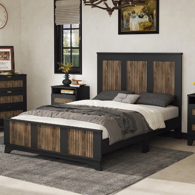 KWPZQEB Full Size Farmhouse Platform Bed Frame with Wooden Headboard and Footboard, Wooden Slats Support, No Box Spring Needed
