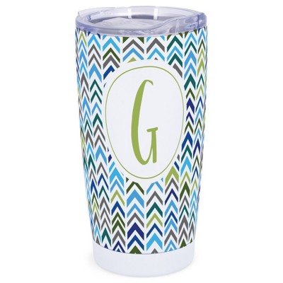 Elanze Designs G Monogram Herringbone Arrows Wrap-Around Design 20 Ounce Stainless Steel On-The-Go Coffee Mug, Thermal Travel Tumbler with Leak
