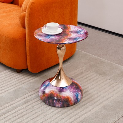 Lyngins Mermaid Tail Design Metal Side Table, Round End Table for Living Room, Modern Bedroom Nightstand, Small Side Table with Tray Top