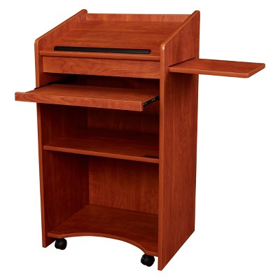 Aristocrat Lectern Red - Hampden Furnishings: Mid-Century Modern Style, Wood Composite, Slide-Out Shelf