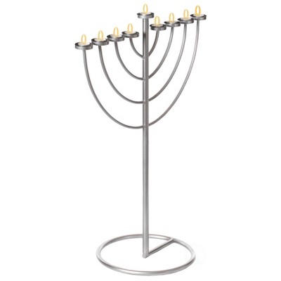 Vintiquewise Modern Silver 9 Branch Lighting Thin Pipe Menorah, Metal-Aluminum