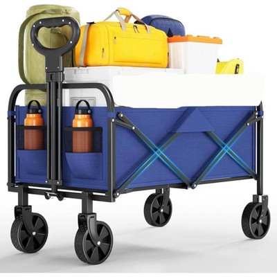 Foldable Utility Wagon with All-Terrain Wheels, 200LBS Capacity, Collapsible Wagon Carts w/ Drink Holders & Adjustable Handle for Camping & Shopping