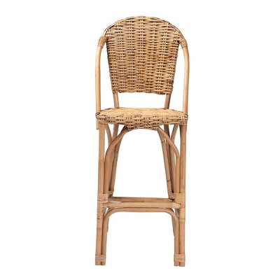bali & pari Neola Natural Rattan Barstool Brown: Bohemian Style, Fixed Height, No Assembly Required