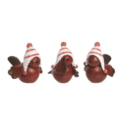 Transpac Resin Striped Hat Bird Figurine Set of 3 Christmas Home Decorations Decorative Objects for Holiday Cheer
