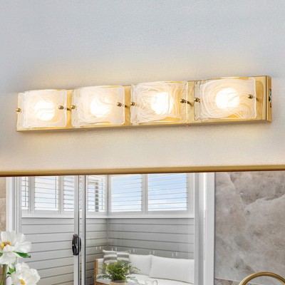 LLHZSY 22"/29"W Rectangle LED Dimmable Vanity Light 3/4-Light Simple Curved Cloud Glass Wall Light Sconce-3000K/4000K/5000K,Black/Gold