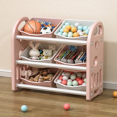 Multi-functional Nursery Organizer Kids Furniture Set Toy Storage Cabinet Unit with HDPE Shelf and Bins for Playroom, Bedroom, Living Room