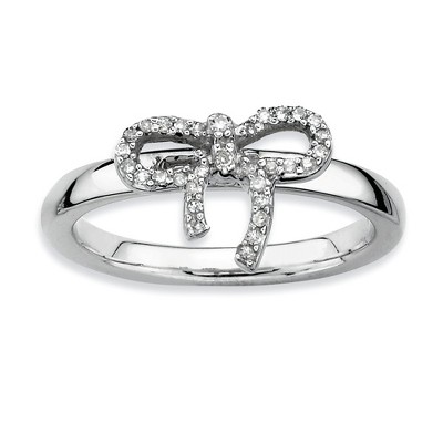 Black Bow Jewelry Sterling Silver Stackable 1/10 Ctw HI/I3 Diamond Bow Ring