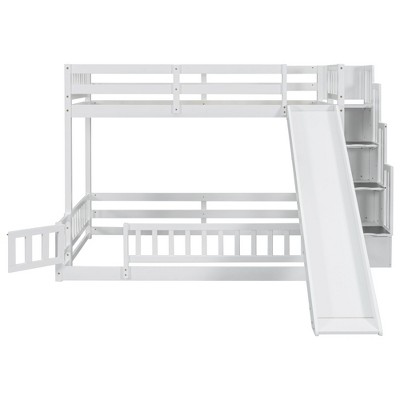 YOOCOZZ Twin over Full Bunk Bed with Slide, Storage Staircase and Safety Guardrails