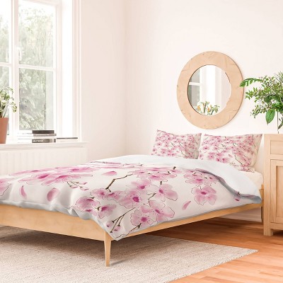 Deny Designs Melly Terpening Cherry Blossom In White Queen/Full Duvet and Sham Set (2-3pc Set)