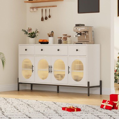 62" Sideboard Buffet Cabinet with 4 Acrylic Doors & 3 Drawers – Large Storage Cabinet with Adjustable Shelves