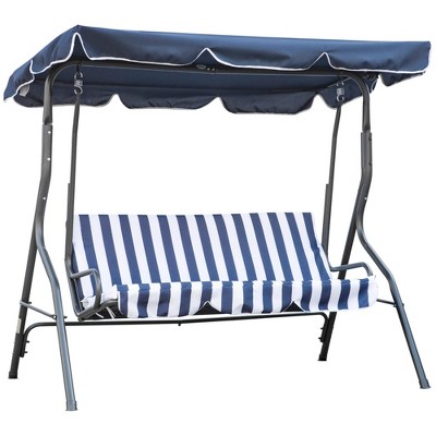 Resenkos 3-Seater Swing Set With Steel Frame, Outdoor Patio Swing, Cushioned Armrests, Large Canopy,
