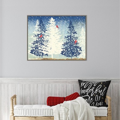 30" x 22" Snowy Christmas Trees Framed Wall Canvas - Amanti Art: PI Studio Holiday Decor