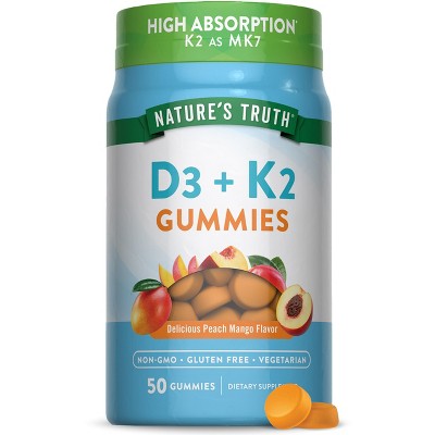 Nature's Truth Vitamin D3 + K2 Gummies | 50 Count | Peach Mango Flavor