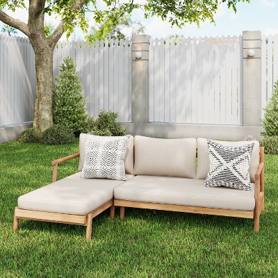 Christopher Knight Home Shane Rustic Outdoor Acacia Wood Upholstered Loveseat and Chaise Lounge Seating Set