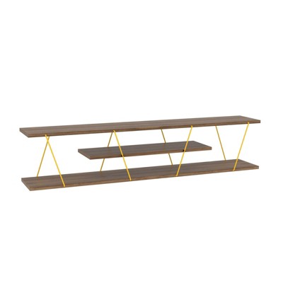 SEVOBAL TV Stands and Consoles Entertainment Century Modern with Open Storage and Metal Cable for Living Room, Walnut, 12"*56"*12"