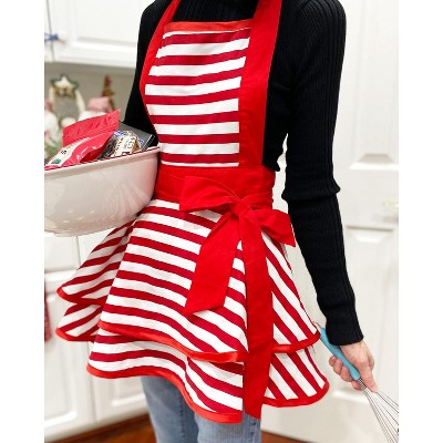 Wrapables Classic Vintage Christmas Holiday Apron, Stylish Cooking Apron, Red Stripe