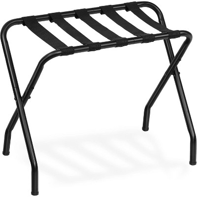 Hachikiko Foldable Metal Luggage Rack - 27x15.3x22 Inches Steel Frame Suitcase Stand with Nylon Straps, Holds 100 lbs