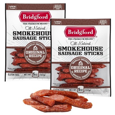Bridgford Smokehouse Sausage Sticks Original 5 oz - Gluten Free High Protein Smoked Sausage Sticks for a Variety of Dietary Preferences