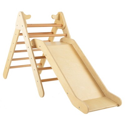 Costway 2-in-1 Wooden Climbing Triangle Set Triangle Climber w/ Ramp