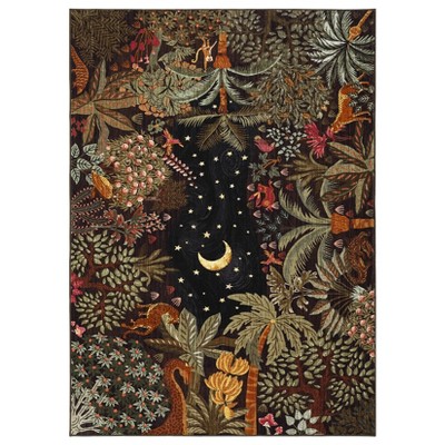 Washable Jungle Animal Print Living Room Rugs, Ultra Thin Soft Forest Bedroom Carpet, Botanical Print Dining Room Floor Cover