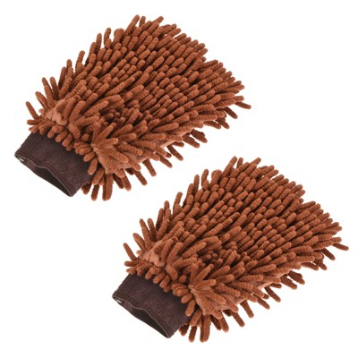 Unique Bargains House Cleaning Microfiber Soft Chenille Wash Double-Sided Dusting Gloves 2 Pcs