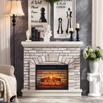SinCiDo Farmhouse Fireplace TV Stand,w/ 42"Mantelpieces&23"Free Standing Electric Fireplace Heaters,w/ Remote Control&Adjustable 3D Flame