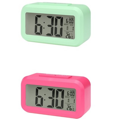 REGALWOVEN 2 Pcs Plastic Battery Powered Digital Temperature Alarm Clock 5.5 x 2.8 x 1.8 Inches