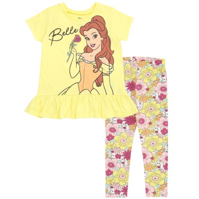 Disney Frozen Princess Moana Little Mermaid Floral Girls T-Shirt and Leggings Outfit Set Toddler