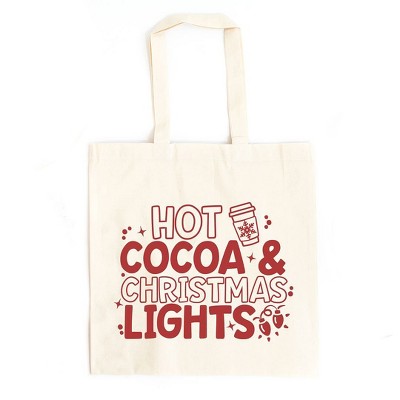 City Creek Prints Hot Cocoa And Christmas Lights Canvas Tote Bag - 15x16 - Natural