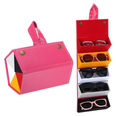 Unique Bargains Foldable PU Leather Sunglasses Eyewear Accessories Organizer